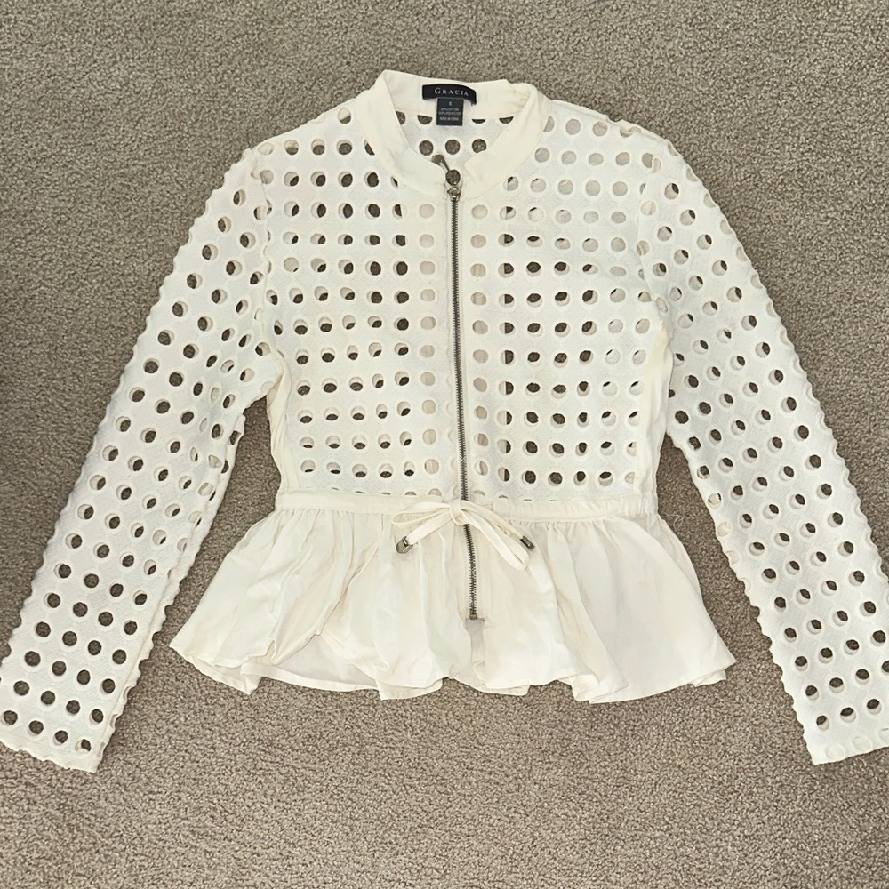Ivory Eyelet Bomber Jacket